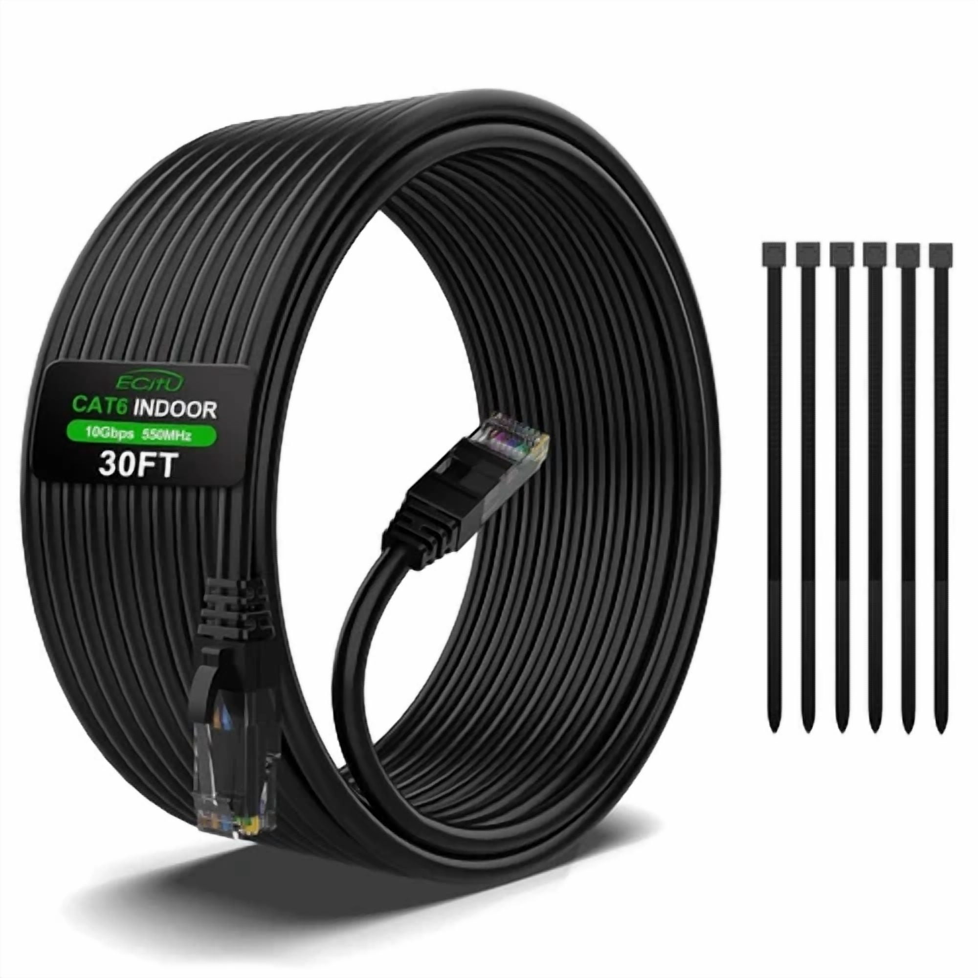 RHEA- 30Ft Cat6 Ethernet Cable, Cat 6 Patch Internet 30Ft, Black
