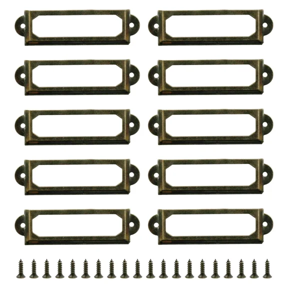 RHEA- 50 Pcs Antique Label Holder Metal Name Card Frame For Office Library Cabinet