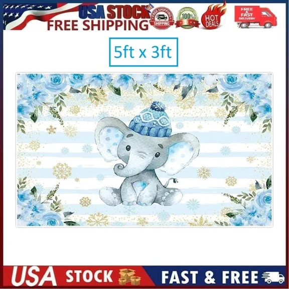 RHEA- Allenjoy 5X3Ft Rustic White Wood Elephant Backdrop Supplies For Baby Shower Blue