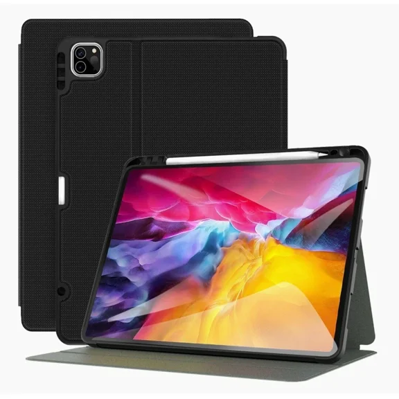 RHEA- Black Ipad Pro 11 2Nd Gen Prop-Up Wallet Case 2018/2020 Pencil Holder Auto Sleep