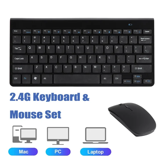 RHEA- Black Slim Wireless Keyboard And Mouse Combo Set 2.4G For Pc Laptop Computer