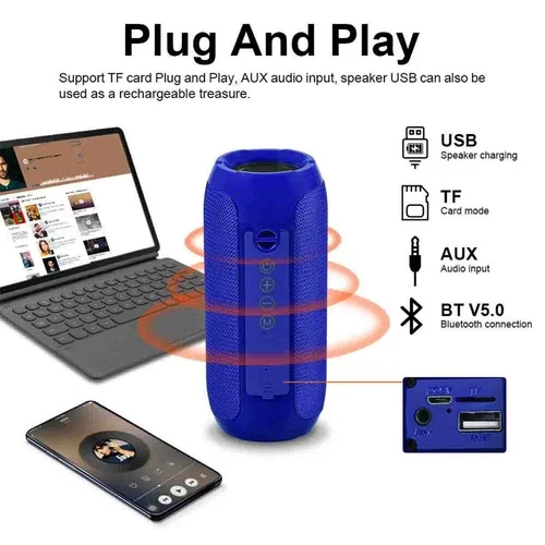 RHEA- Blue Bluetooth Speaker Wireless Waterproof Outdoor Stereo Bass Usb/Tf/Fm Radio