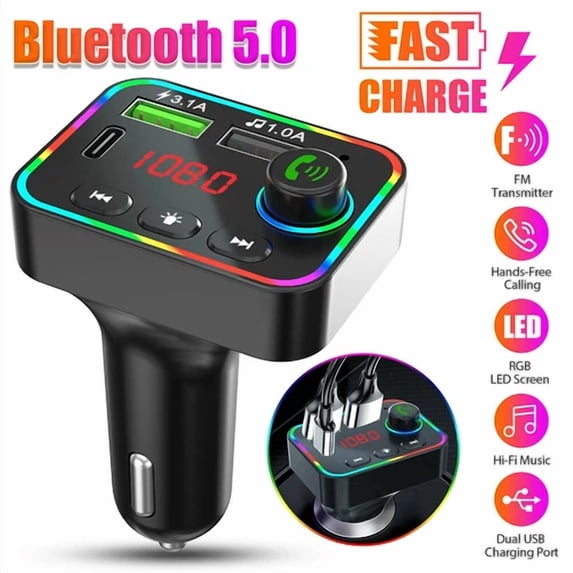 RHEA- Bluetooth 5.0 Car Wireless Fm Transmitter Adapter 2Usb Pd Charger Aux Hands-Free