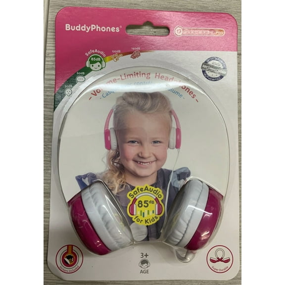 RHEA- Buddyphones Connect Kids Wired Headphones With Safeaudio And Stickers - Pink C4
