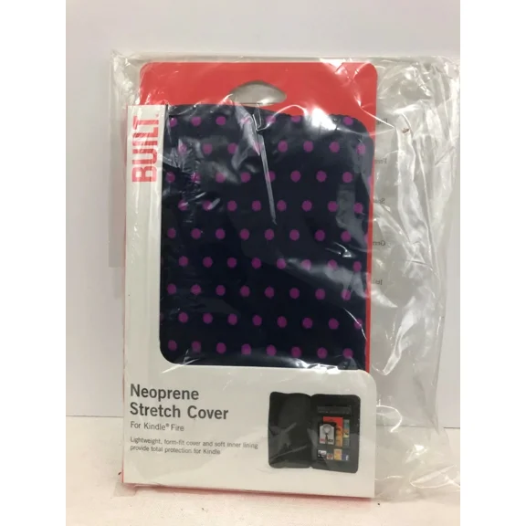 RHEA- Built Neoprene Stretch Cover For Kindle Fire Purple Polka Dots New