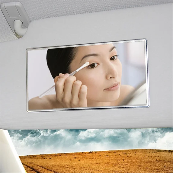 RHEA- Car Mirror Rearview Adhesive Back Solid Stainless Steel Makeup Sun Visor Decor