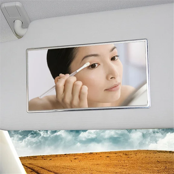 RHEA- Car Mirror Rearview Adhesive Back Solid Stainless Steel Makeup Sun Visor Decor