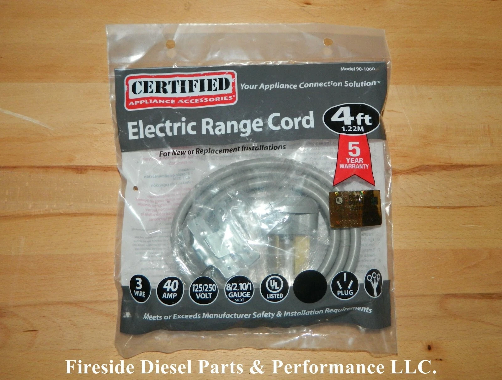 RHEA- Certified Electric Range Cord 4Ft. 1.22M Model 90-1060