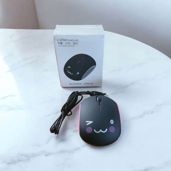 RHEA- Cute Black & Rose Red Pink Wired E-Sports Mouse
