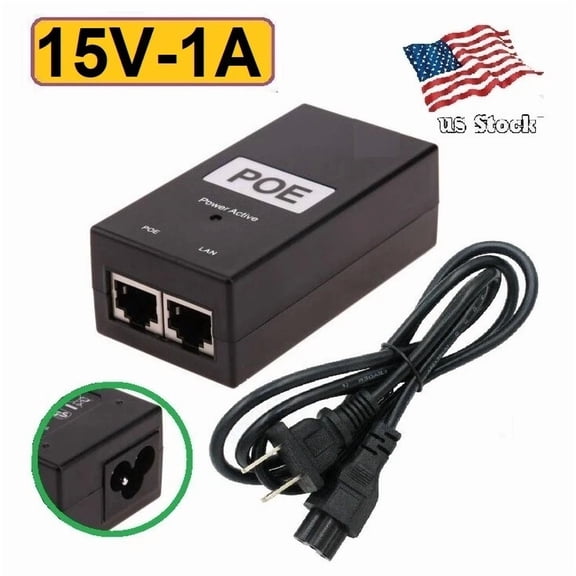 RHEA- Dc 15V 1A Poe Power Supply Injector Ethernet Adapter With Us Plug Power Cord