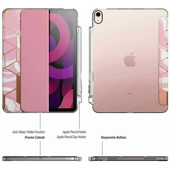 RHEA- Fo Ipad Air 4 / Air 5 Case Flexible Soft Clear Back Slim Fit Stand Folio Pink