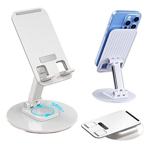 RHEA- Foldable Phone Stand For Desk -Portable 360 Degree Rotation Height White