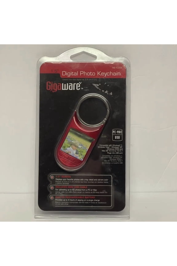 - Gigaware Digital Photo Keychain 1.5 Screen With Usb Cable New