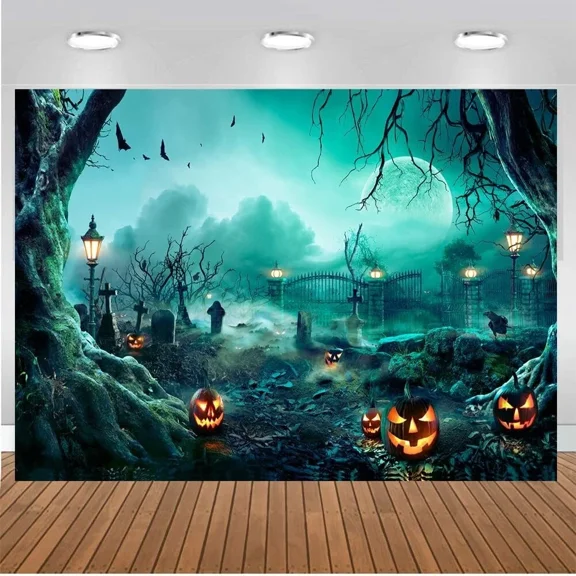 RHEA- Halloween Backdrop Photography Background Horror Moon Night Scary Cemetery New