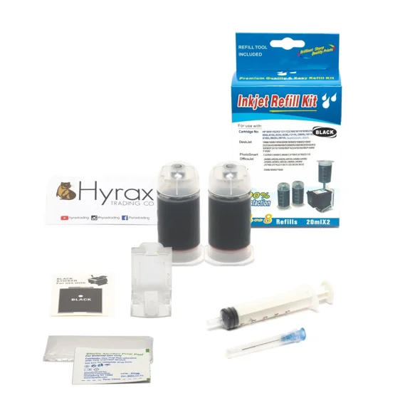 RHEA- Hyrax Trading Black Ink Cartridge Refill Box Kit For Hp60/61/62/63/64/65/67Xl