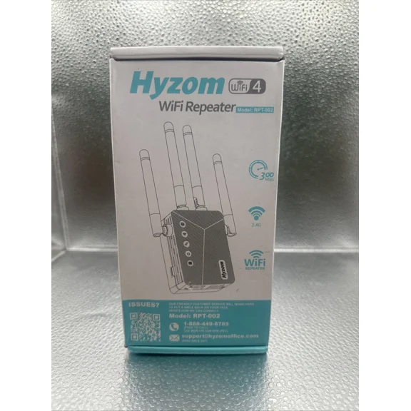 RHEA- Hyzom Black Wifi 4 300 Mbps Repeater