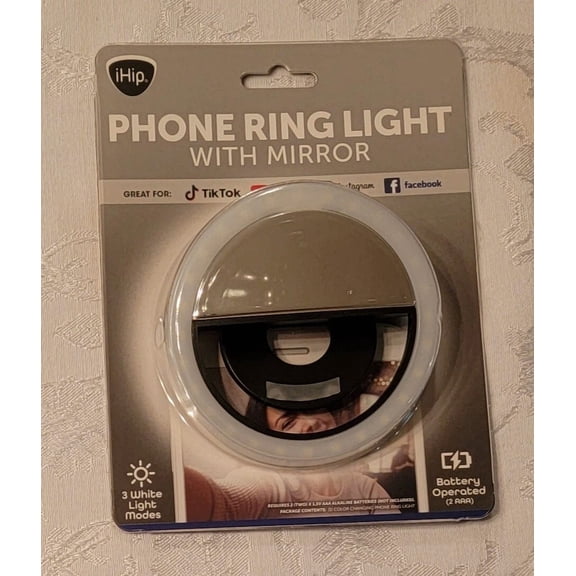 RHEA- Ihip Phone Ring Light With Mirror 3 White Light Modes Free Same Day Shipping
