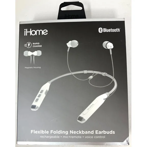 RHEA- Ihome Bluetooth Neckband Earbuds Rapid-Charge Ib82W White Brand New/Free Us Ship