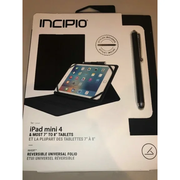 RHEA- Incipio Invert Folio Case With Stylus For Ipad Mini 4 & 7" To 8" Tablets - Black