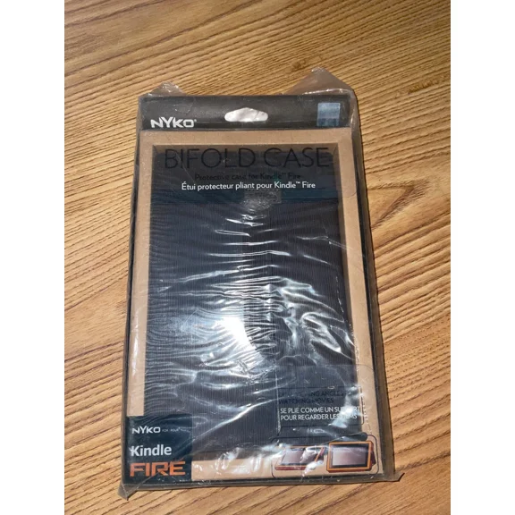 RHEA- Kindle Fire Nyko Black Bifold Protective Case W/ Woodgrain Texture- New In Box