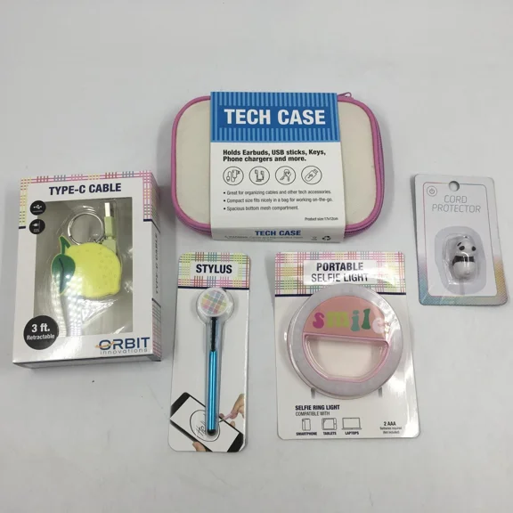RHEA- Lot Of 5 Girls Teens Tech/Cellphone Gift Set: Selfie Light, Stylus & Tech Case +
