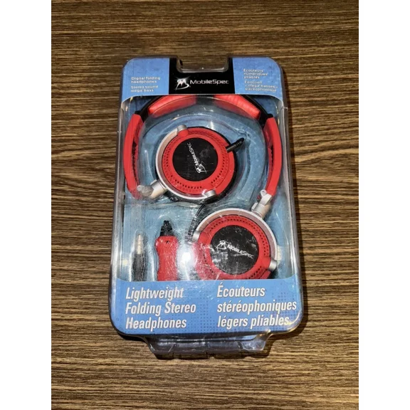 RHEA- Mobilespec Lightweight Folding Stereo Headphones Red/Black #Ms60R New In Box!