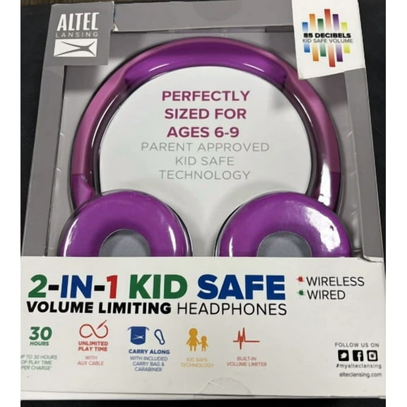 RHEA- New 1 Pk Pink Altec Lkid Safe 2-In-1 Bluetooth Wireless Kids Headphone Fast Ship