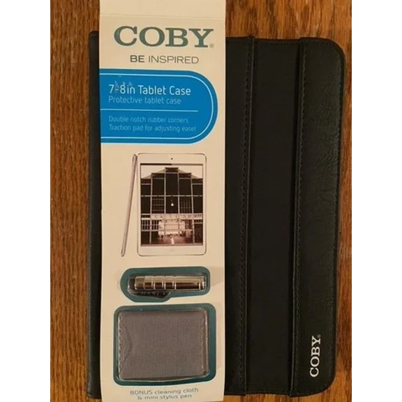 RHEA- New Coby 7-8" Protective Tablet Case Black. Includes Cloth And Silver Stylus
