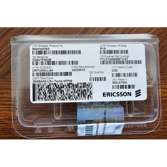 RHEA- New Ericsson Rdh 102 75/3 Transceiver Module 25Gbase-Lr I-Temp Sfp28 Rdh10275/3