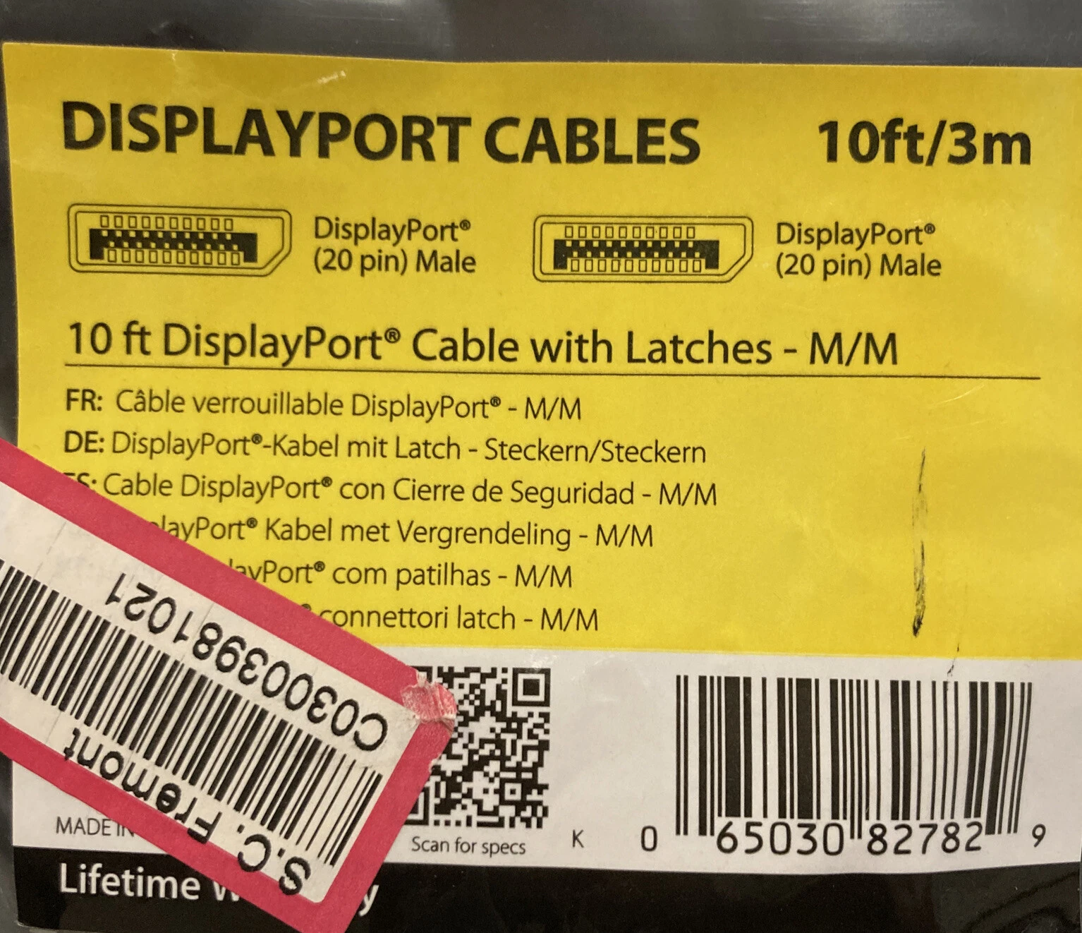 RHEA- New- Startech Displayport 10/ Ft - 3M Cable With M/M Latches