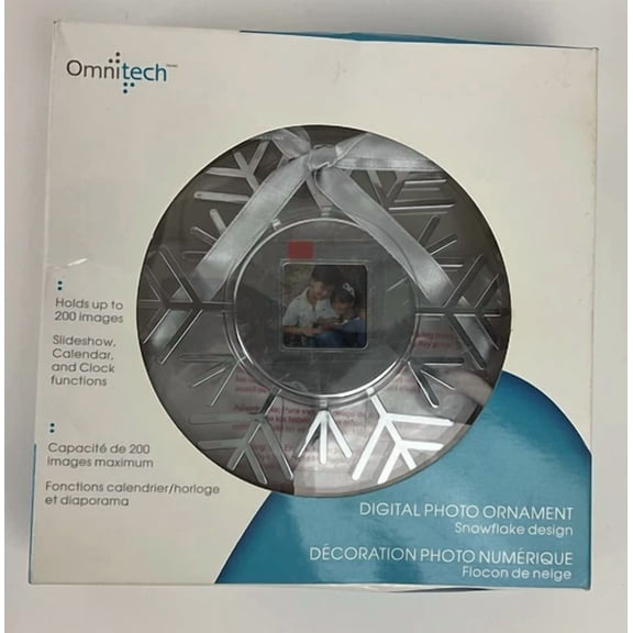 RHEA- Omnitech Digital Photo Ornament Snowflake Silver Picture Frame W/ Usb Cable New