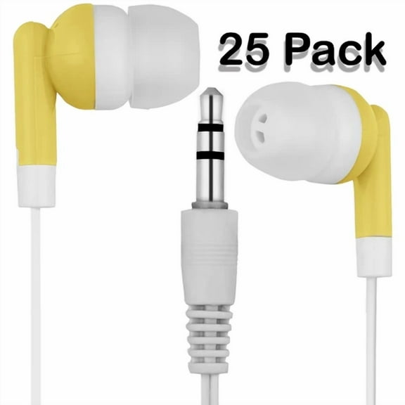 RHEA- Pack Of 25 - Yellow/White - 3.5Mm In-Ear Classroom Earbuds / Earphones