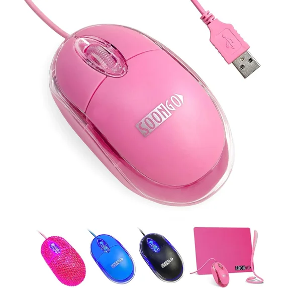 RHEA- Pink Mouse,Computer Mouse,With 1.5M Usb Cable - Compatible With