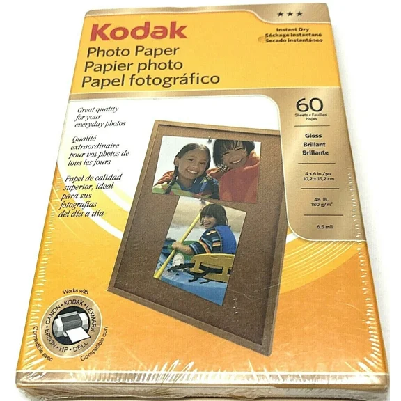 RHEA- Printer Photo Paper Kodak Instant Dry Gloss 4X6 48 Lb 6 .5 Mil New 60 Sheets