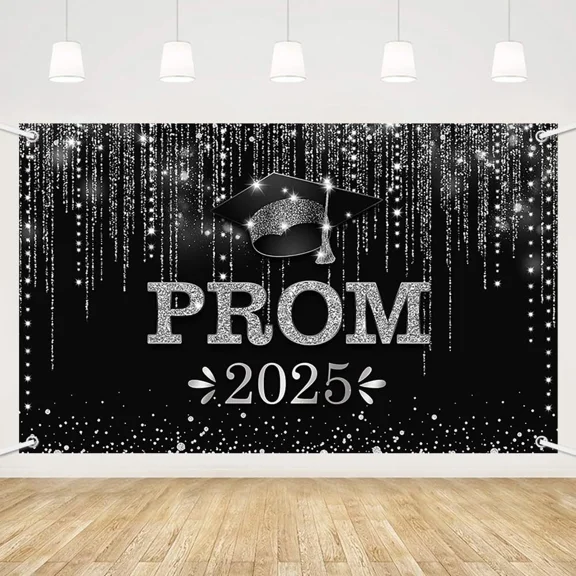 RHEA- Prom Decorations 2025 Banner, Black And Silver Prom Decorations