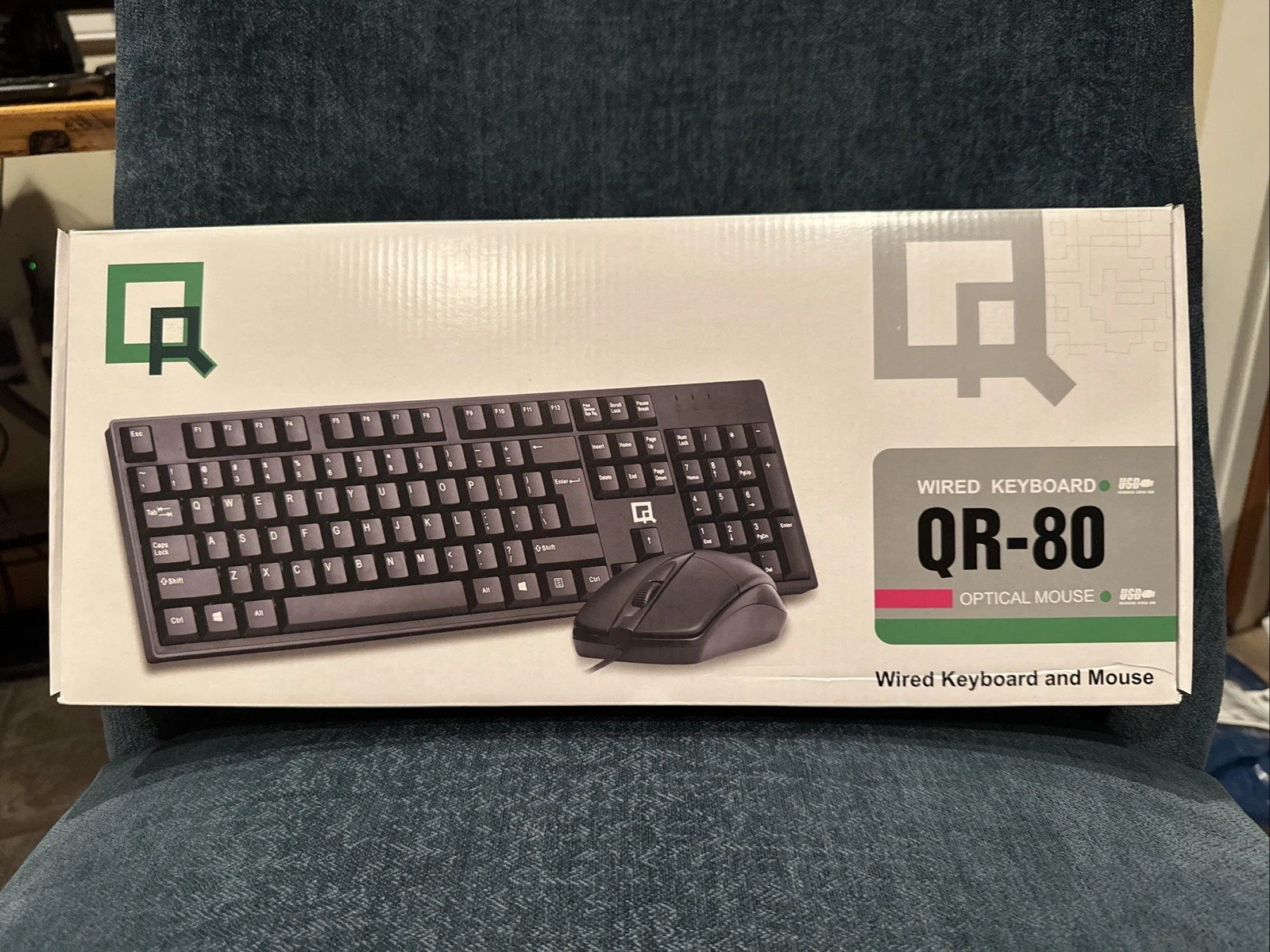 RHEA- Qr-80 Wired Keyboard With Wired Optical Mouse Black New