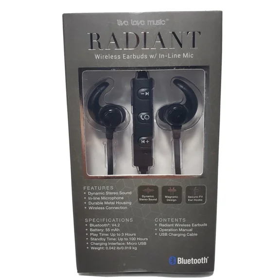 RHEA- Radiant Wireless Earbuds W/ In-Line Mic Bluetooth Rechargeable E-Dx1