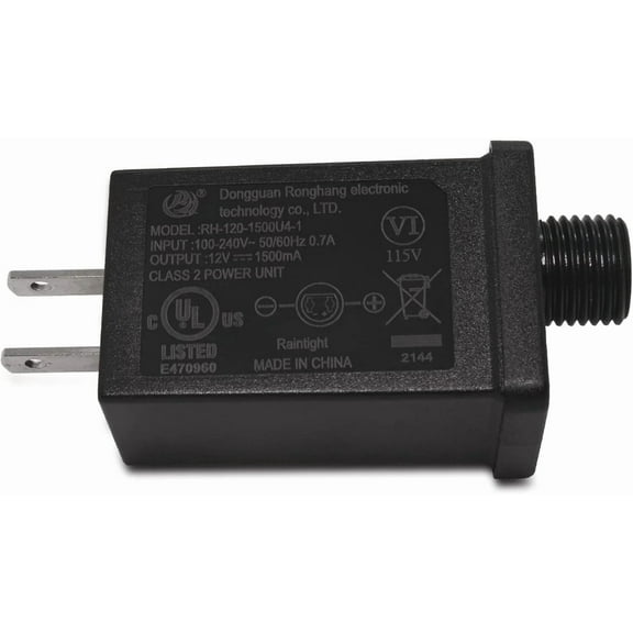 RHEA- Replacement Christmas Inflatable Adapter, 1.5A 12V Class 2 Power Unit, Plug For