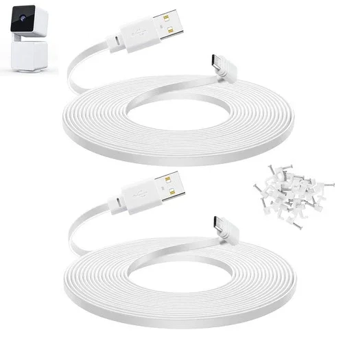RHEA- Smays 10 Ft Cable For Wyze Cam Pan V3 Camera, Long Micro Usb 10 Feet, White