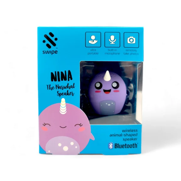 RHEA- Swipe Nina The Narwhal Wireless Portable Bluetooth Speaker & Microphone Unicorn