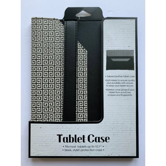 RHEA- Tablet Case Fits Up To 10.1 Sleek Stylish Protection Black White Tailored Leath