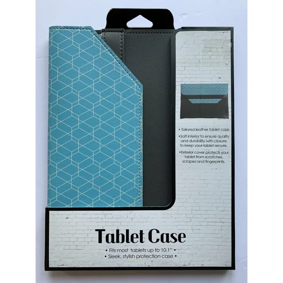 RHEA- Tablet Case Fits Up To 10.1” Sleek Stylish Protection Blue Grey Tailored Leather