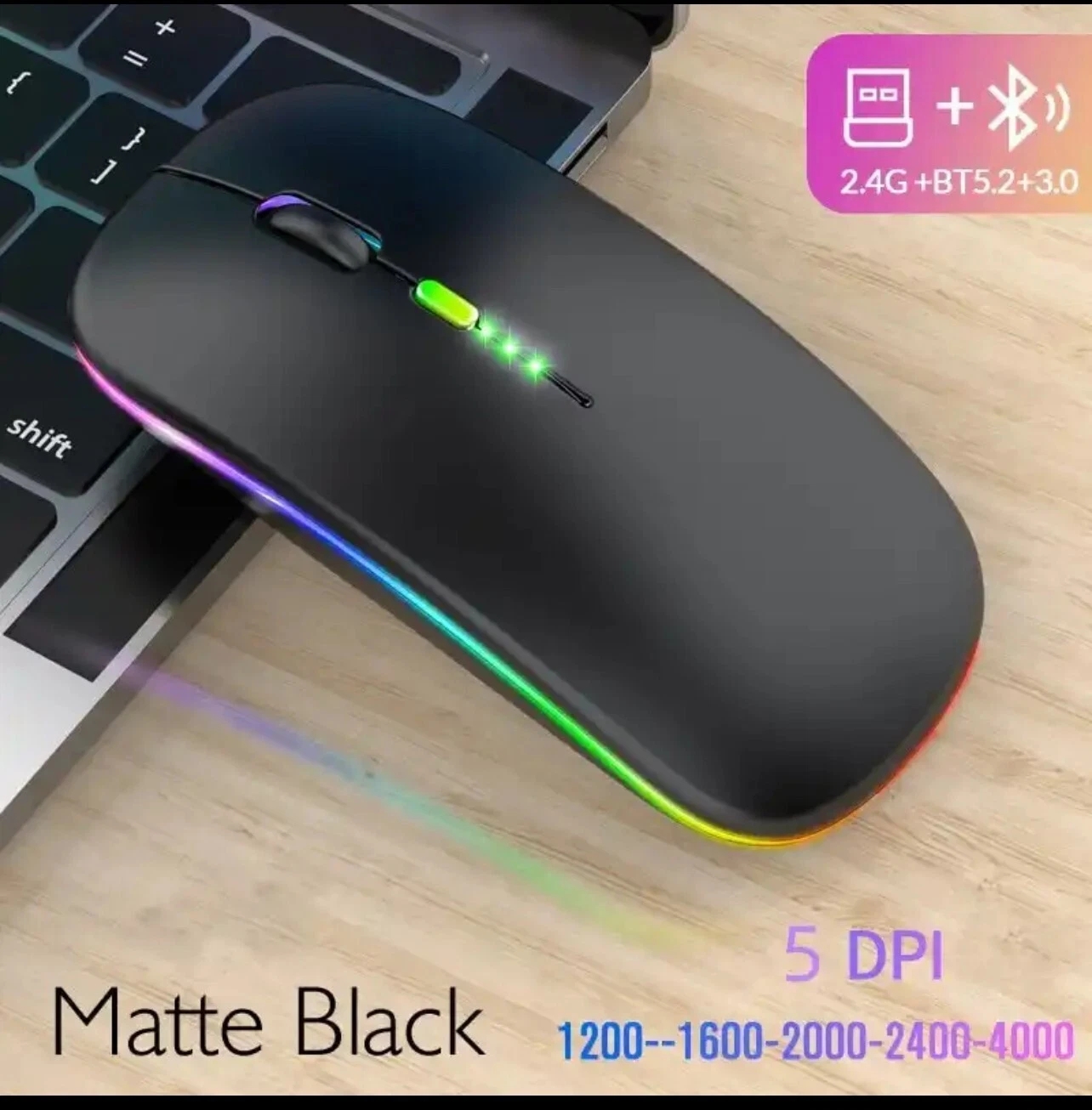 RHEA- Tablet Phone Computer Bluetooth Wireless Mouse Charging Luminous 2.4G Usb Wirele