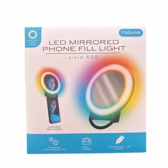 RHEA- Techiva Led Mirrored Phone Fill Light Vivid Rgb,Rechargeable Portable Ring Light