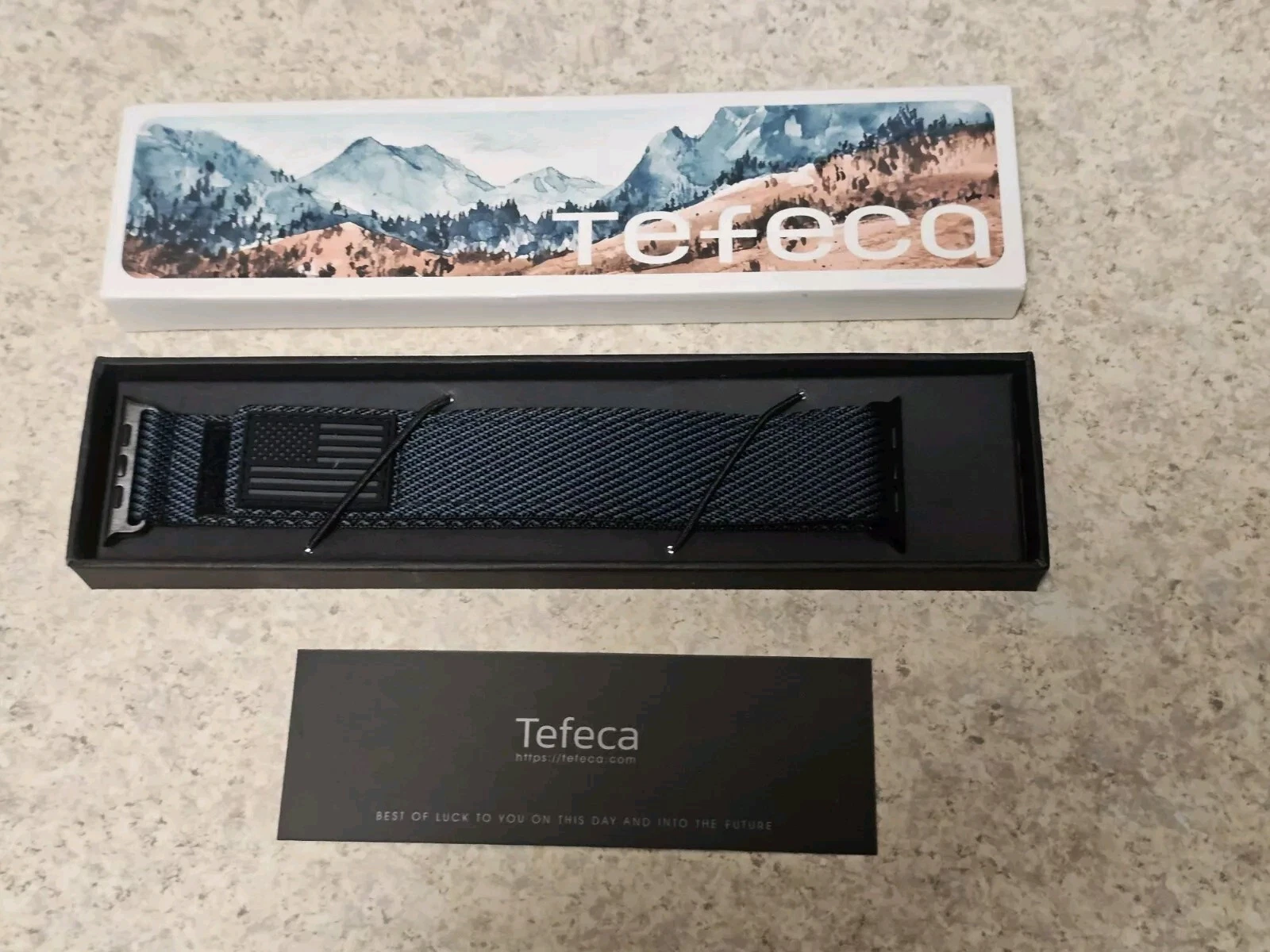 RHEA- Tefeca Fortitude Series Usa Flag Blue Black Band For Apple Watch Sz Xl New
