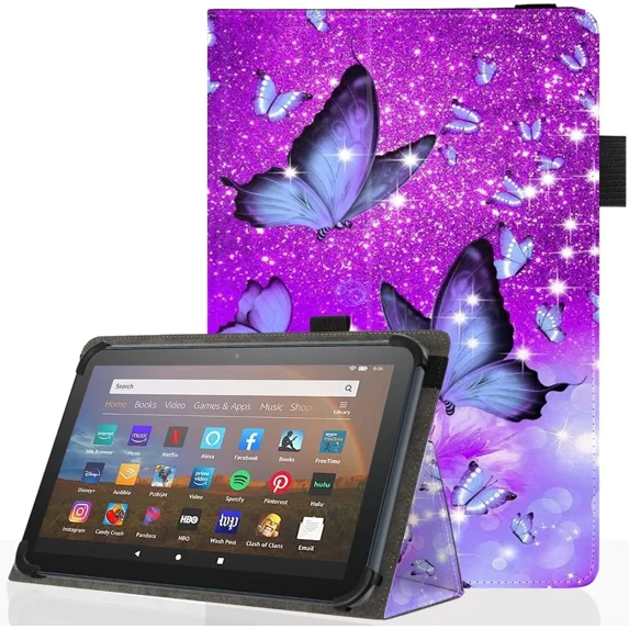 RHEA- Universal 10 10.1 Inch Android Tablet Case,Slim Folding Stand Butterfly 01