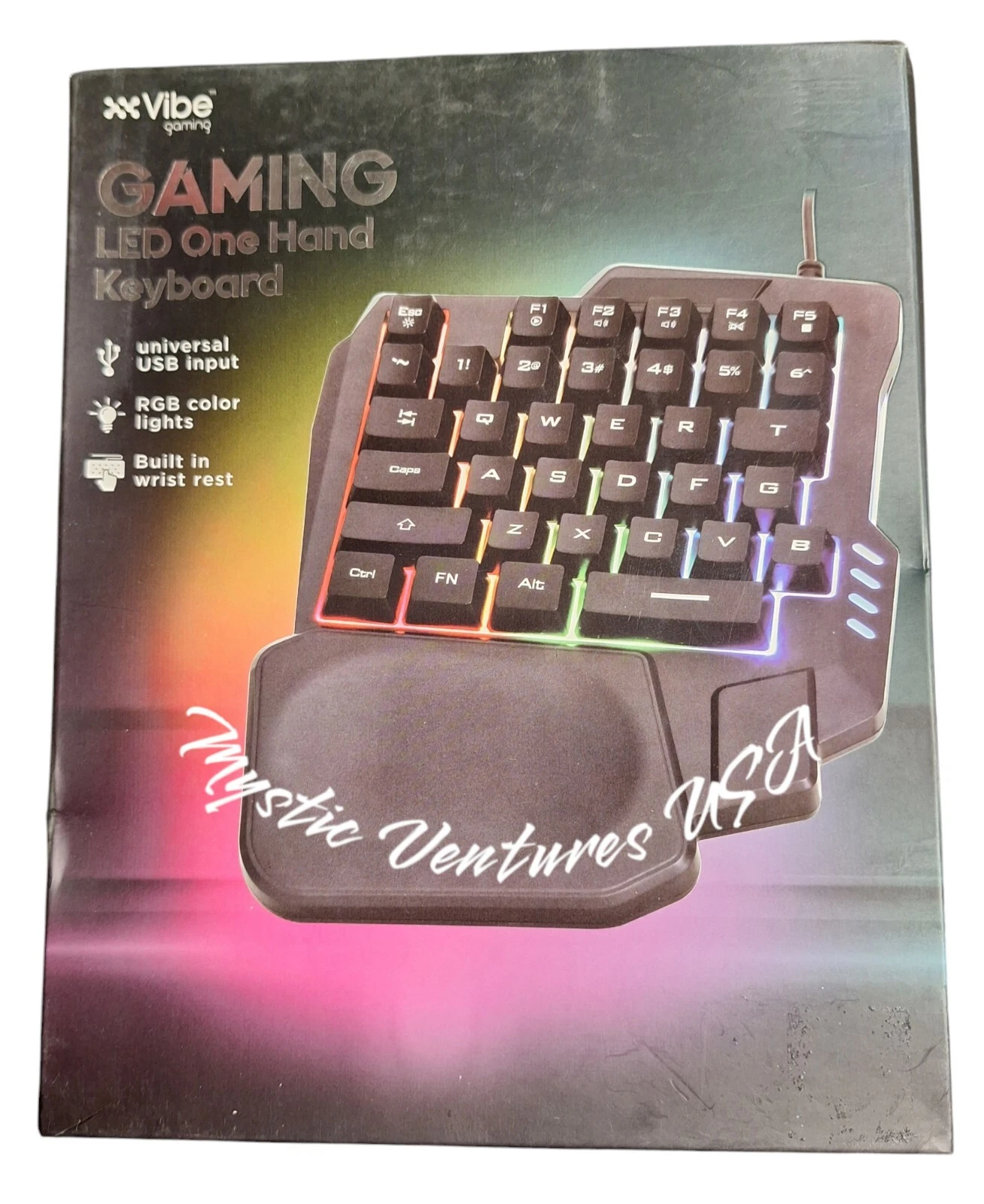 RHEA- Vibe Gaming Led One Hand Keyboard Lighted Rgb - With Wrist Rest - New In Box!