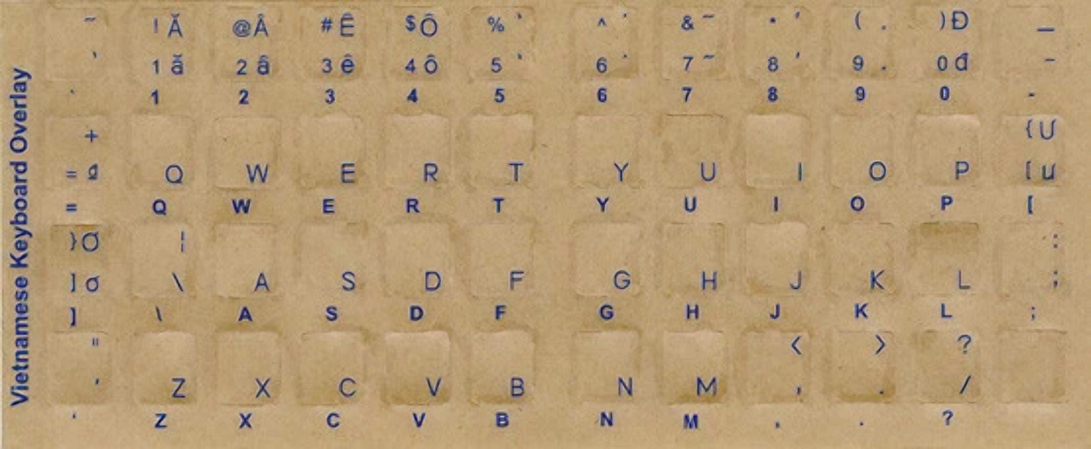 RHEA- Vietnamese Keyboard Stickers Transparent W Blue Letters