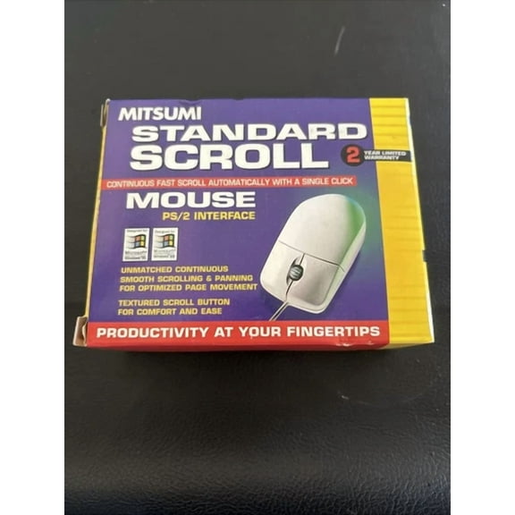 RHEA- Vintage Mitsumi Standard Scroll 3 Button Ps/2 Mouse (New)