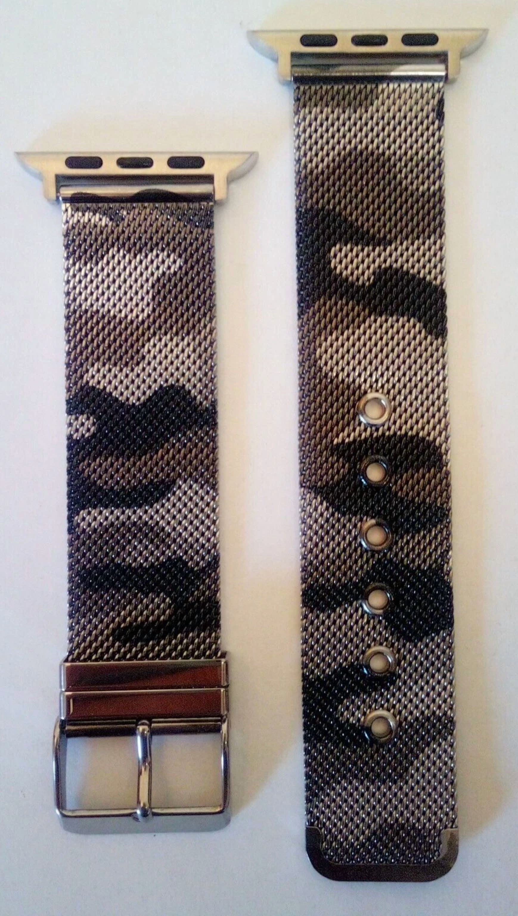 RHEA- Watch Band For Apple Watch 42Mm 44Mm Metal Silver Mesh Camouflage